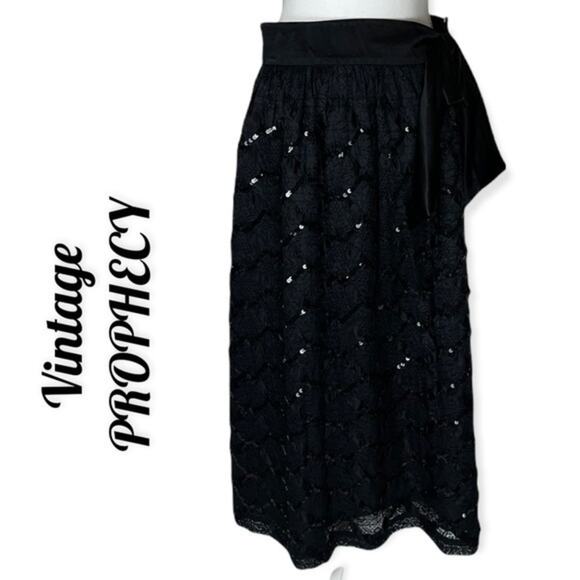 Vintage PROPHECY Black Sequined Lace Party Grunge WhimsiGoth Maxi Skirt Size 14 - Picture 1 of 12